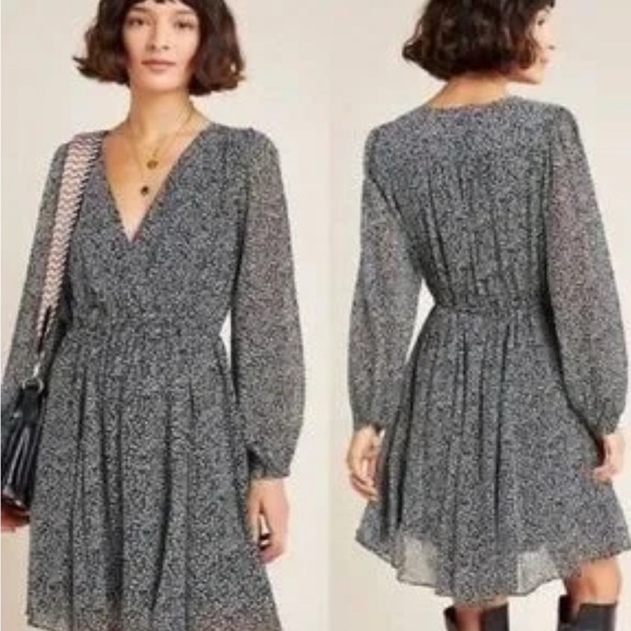 Anthropologie Maeve Black and White A-Line Dress with Bishop Sleeves - Picture 1 of 6